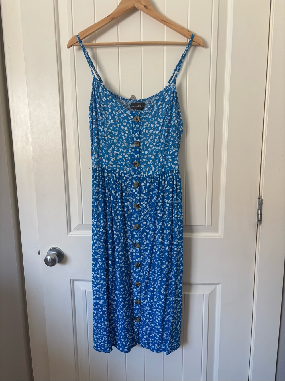 INC International Concepts Blue Floral Button Front Midi Sundress Size M